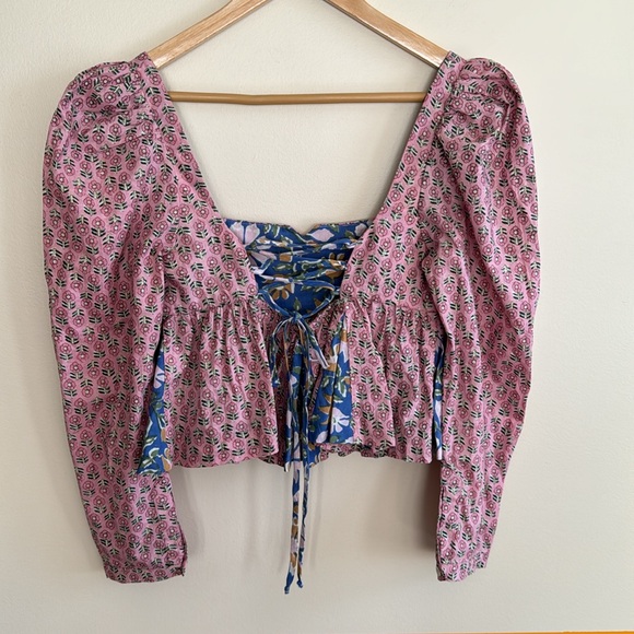 ALIX OF BOHEMIA Caroline Aster Multi-Floral Empire-Waist Crop Top . - Picture 8 of 10